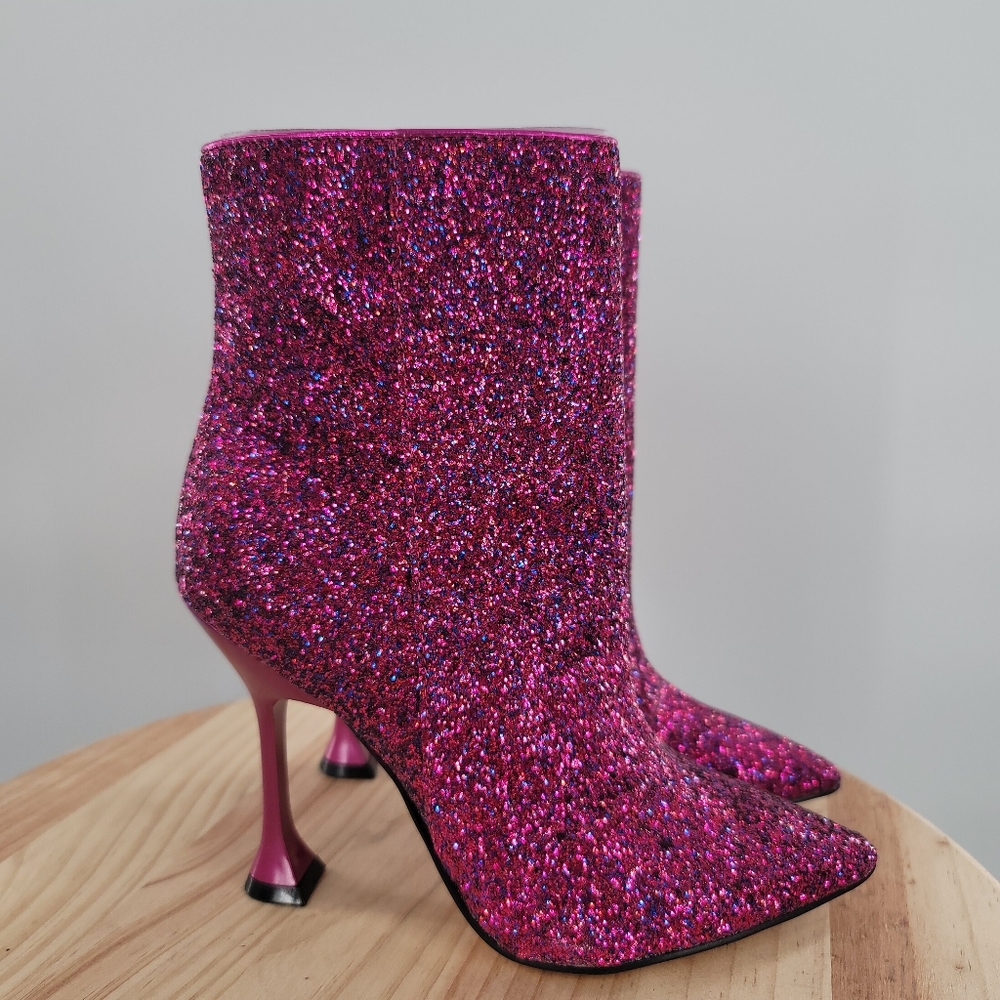 Marc Fisher Stolla Glitter Heeled Bootie Pink Shimmery Women's 5.5 M NEW…